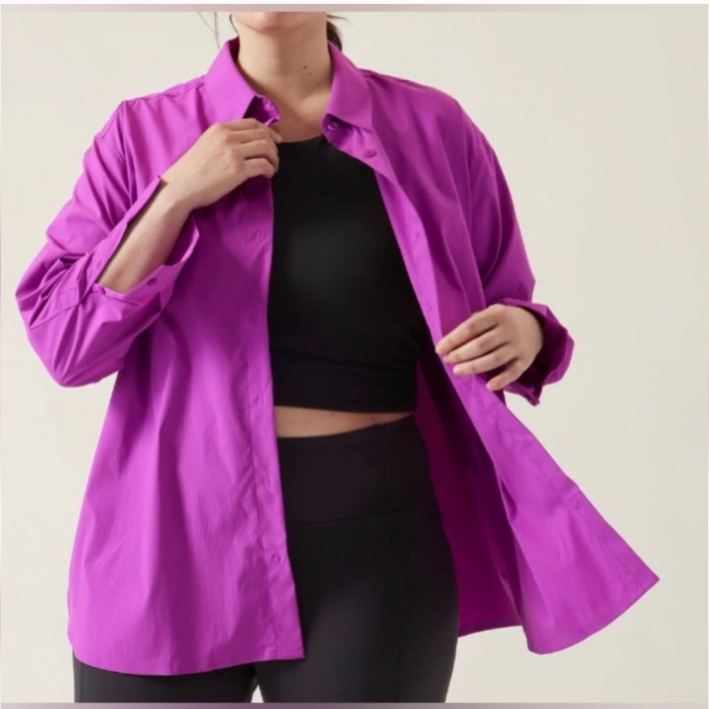 Athleta Pink Oversized 3/4 Sleeve Button Down Shirt